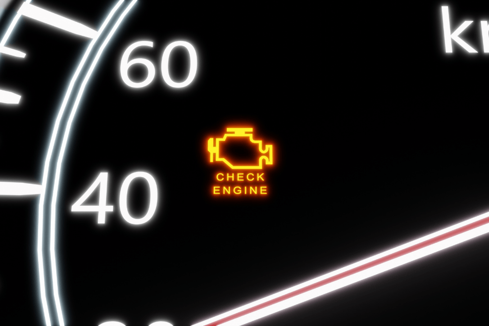 check engine light diagnostics, auto repair in Kodiak, AK at Midtown Auto Repair Services. Check Engine light illuminated on a car dashboard.